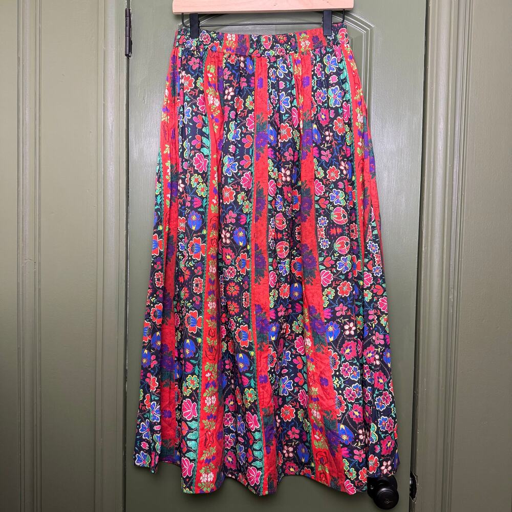 NWT Ro's Garden Jimena Midi Boho Floral Colorful Artsy Gypsy Skirt Yeshi Red XS - Picture 4 of 5